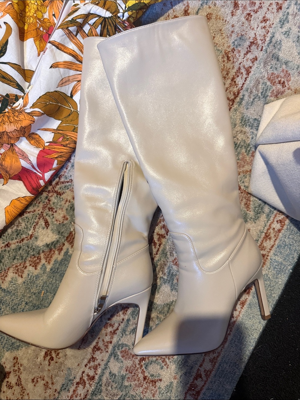 High-Stiletto Knee-High Boots in Ivory/Cream